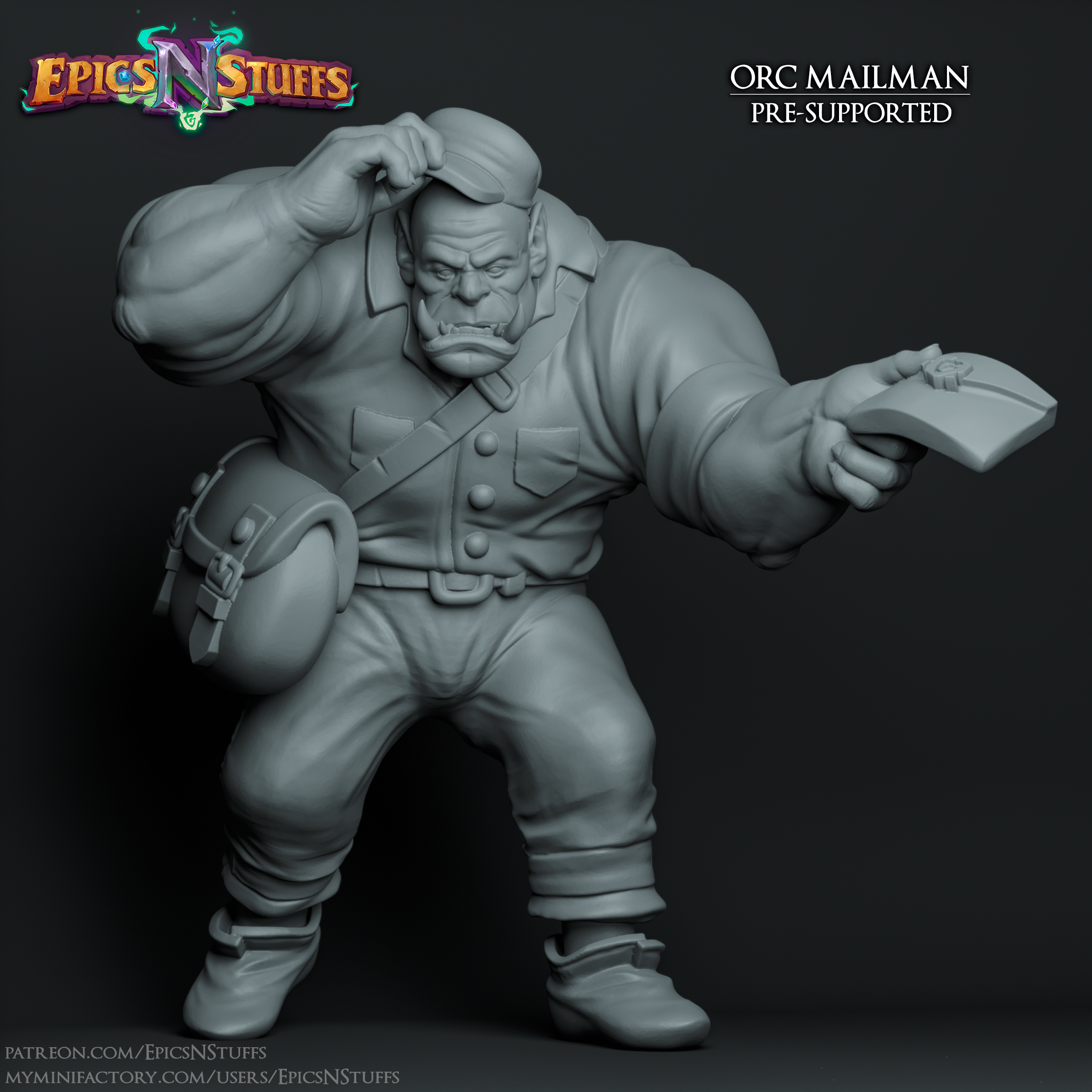 Orc Mailman Miniature - pre-supported